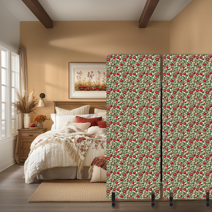 3 Panel Sound-Absorbing Room Divider / Tree Fruits - William Morris Inspired Collection