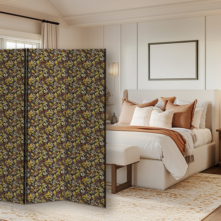 4 Panel Room Divider Folding Screen / Berries - William Morris Inspired Collection