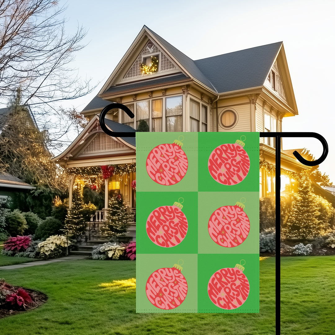 Double-sided Garden & House Banner / Groovy Baubles / Merry Christmas - English