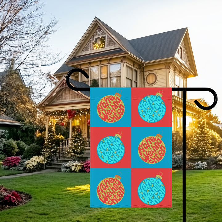 Double-sided Garden & House Banner / Groovy Baubles / Merry Christmas (Frohe Weihnachten) - German (Deutsch)