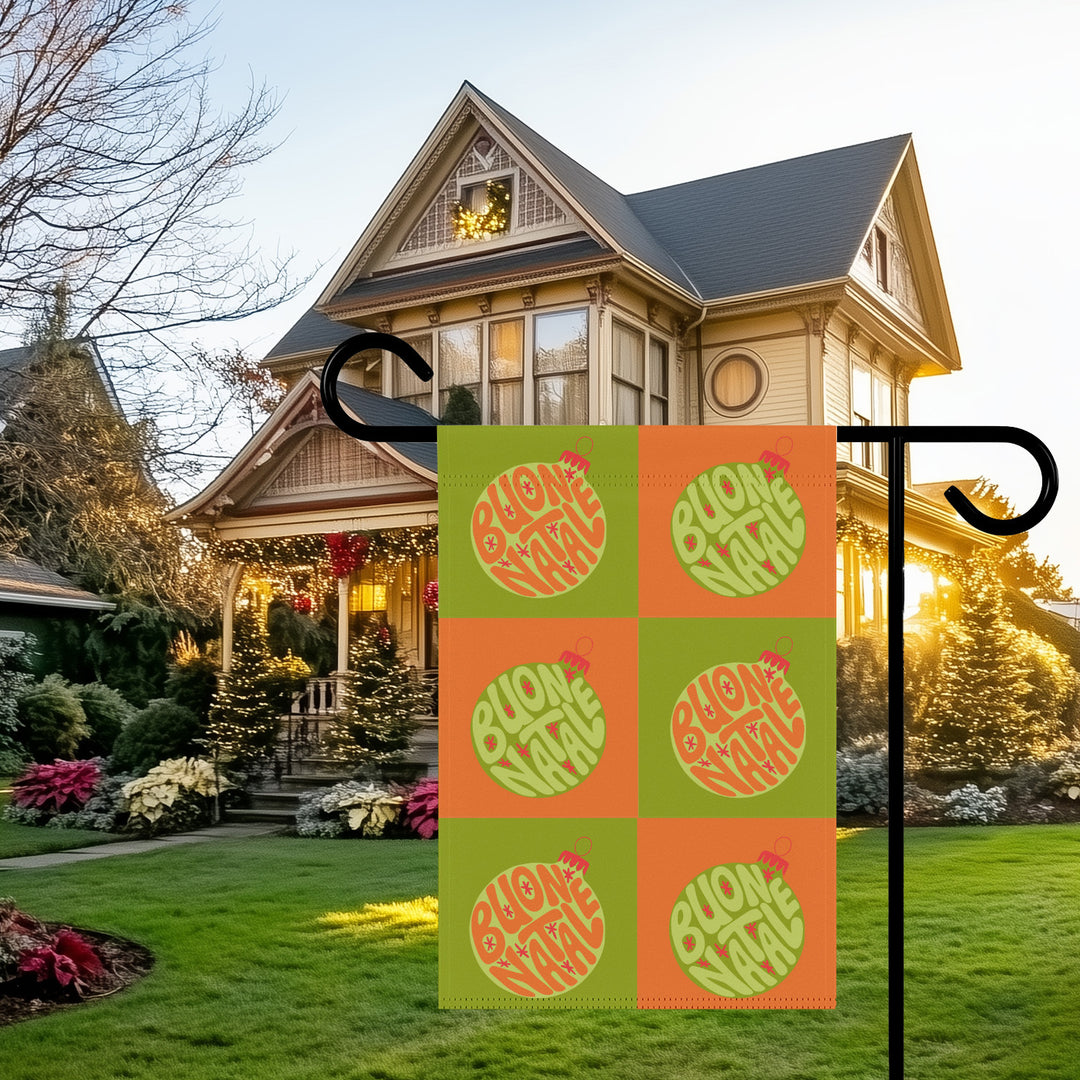 Double-sided Garden & House Banner / Groovy Baubles / Merry Christmas (Buon Natale) - Italian (Italiano)