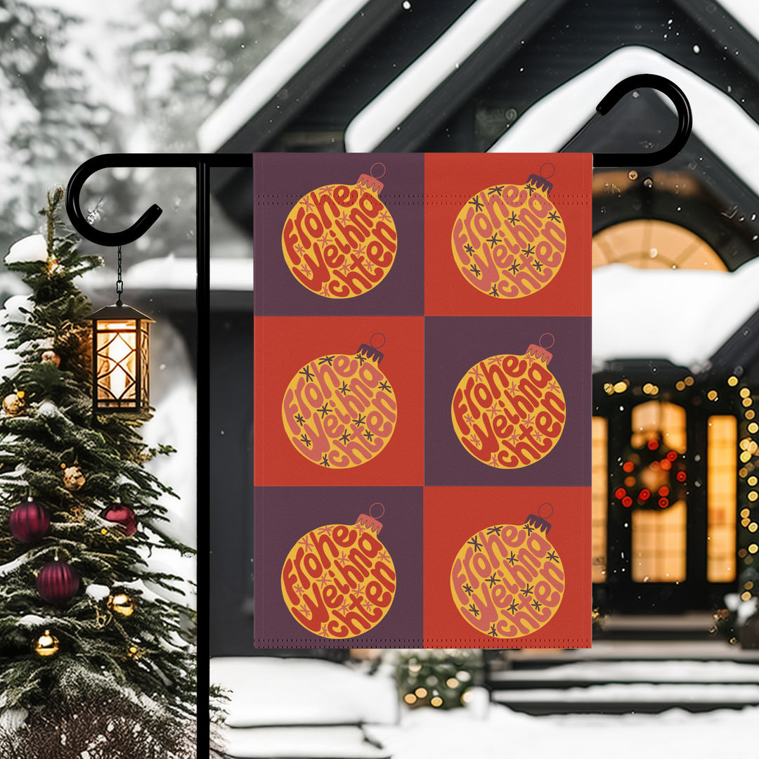 Double-sided Garden & House Banner / Groovy Baubles / Merry Christmas (Frohe Weihnachten) - German (Deutsch)