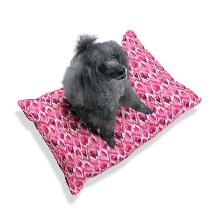 Designer Pet Bed - Ikat Fusion | Pink Feather Boa