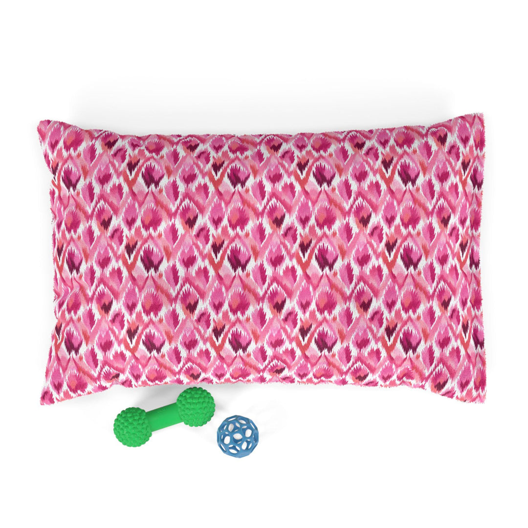 Designer Pet Bed - Ikat Fusion | Pink Feather Boa