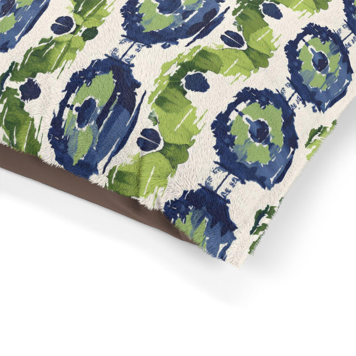 Designer Pet Bed - Ikat Fusion | Kelp Ribbon Blue Green