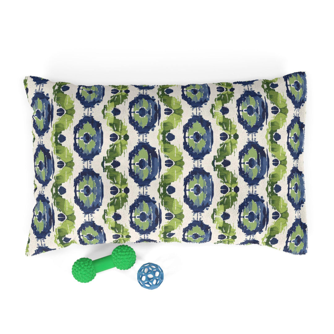 Designer Pet Bed - Ikat Fusion | Kelp Ribbon Blue Green