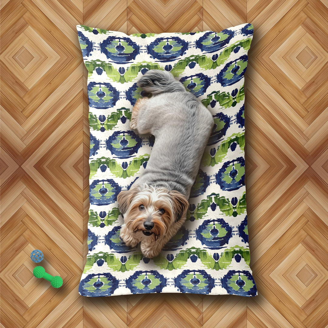 Designer Pet Bed - Ikat Fusion | Kelp Ribbon Blue Green