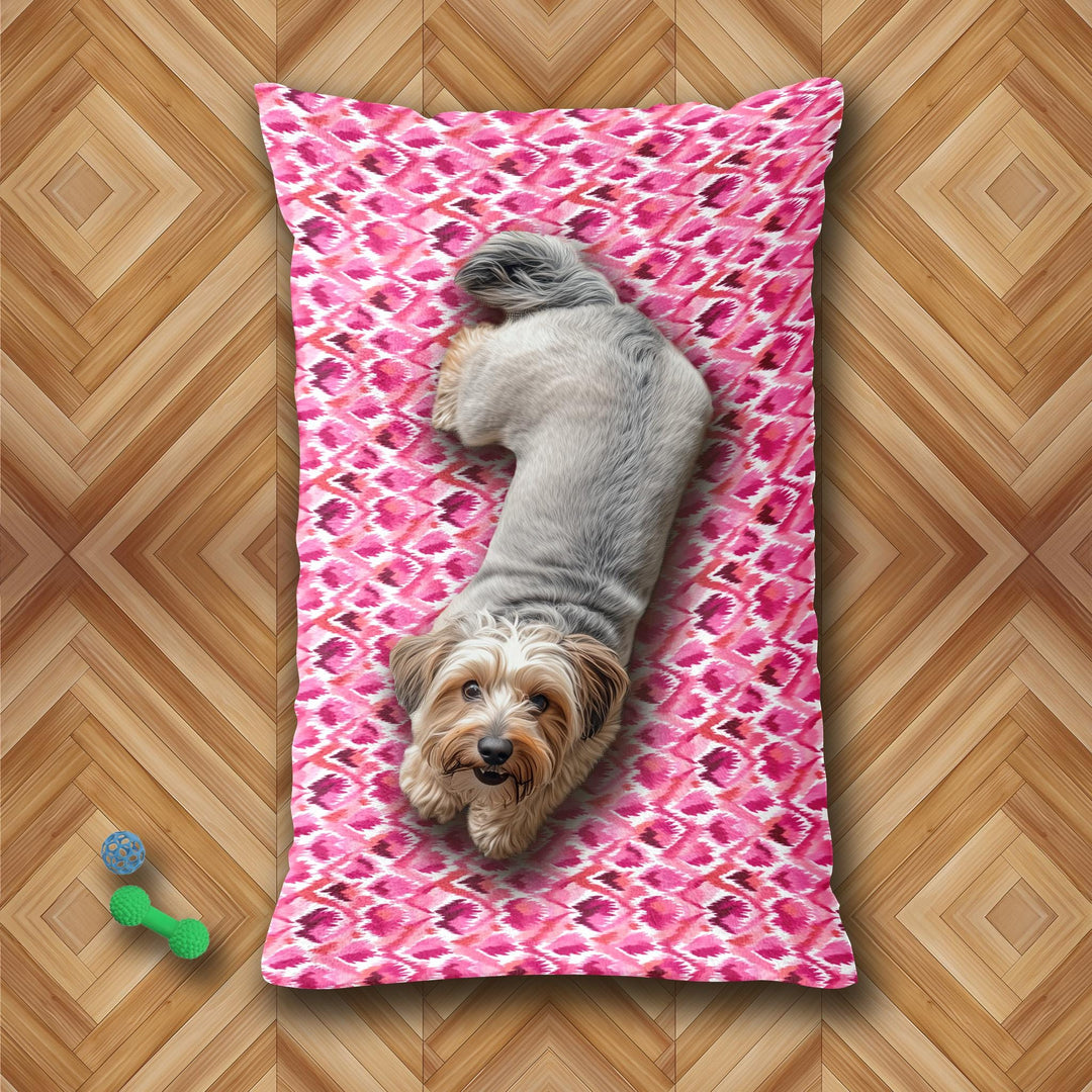 Designer Pet Bed - Ikat Fusion | Pink Feather Boa