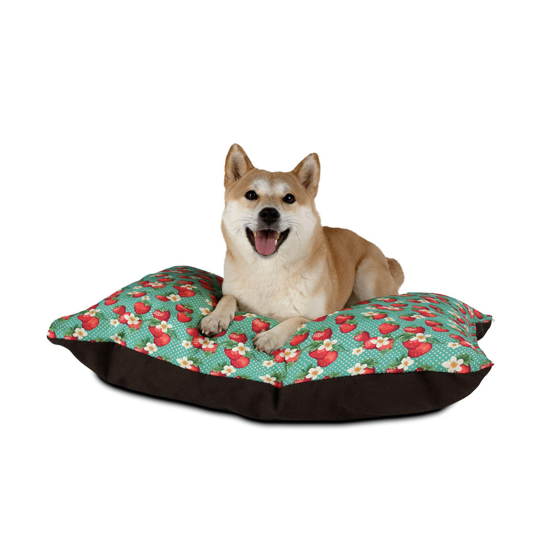 Designer Pet Bed - Vintage Dots | Strawberry on Aqua Green