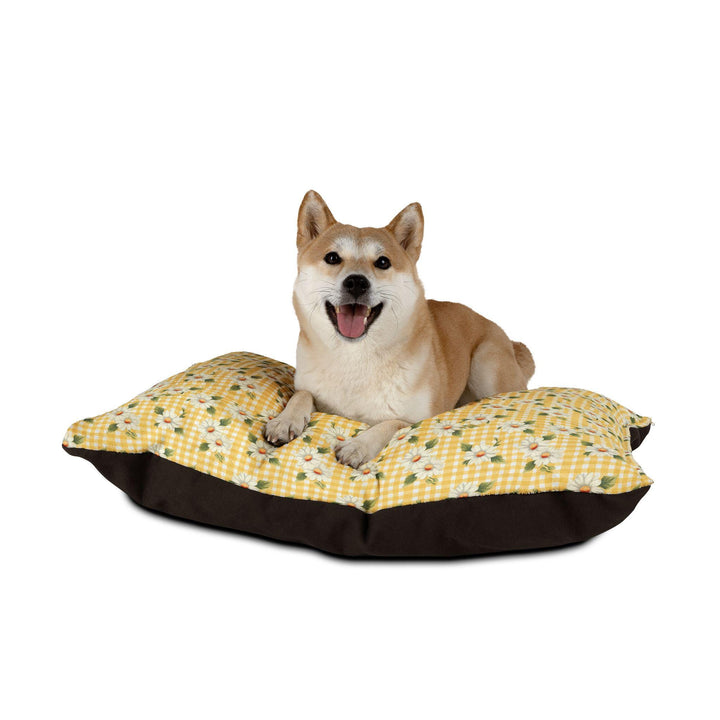 Designer Pet Bed - Vintage Daisy on Yellow Gingham