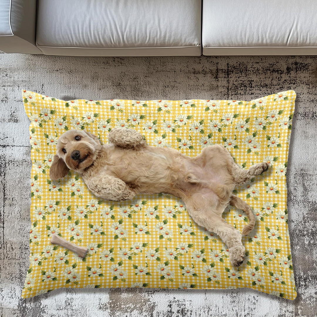 Designer Pet Bed - Vintage Daisy on Yellow Gingham