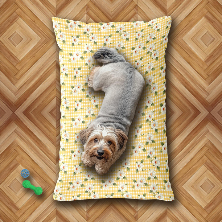 Designer Pet Bed - Vintage Daisy on Yellow Gingham