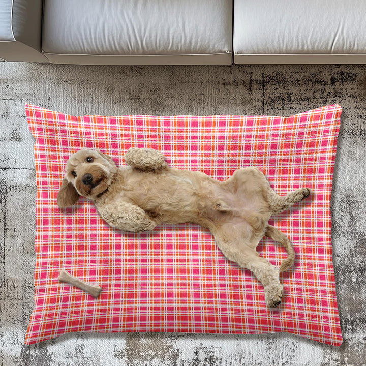 Designer Pet Bed - Pink Orange Glo Plaid