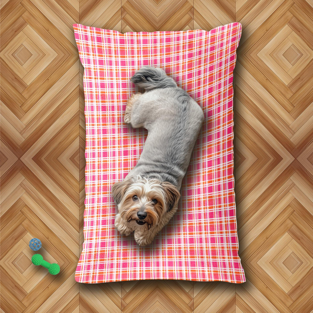 Designer Pet Bed - Pink Orange Glo Plaid