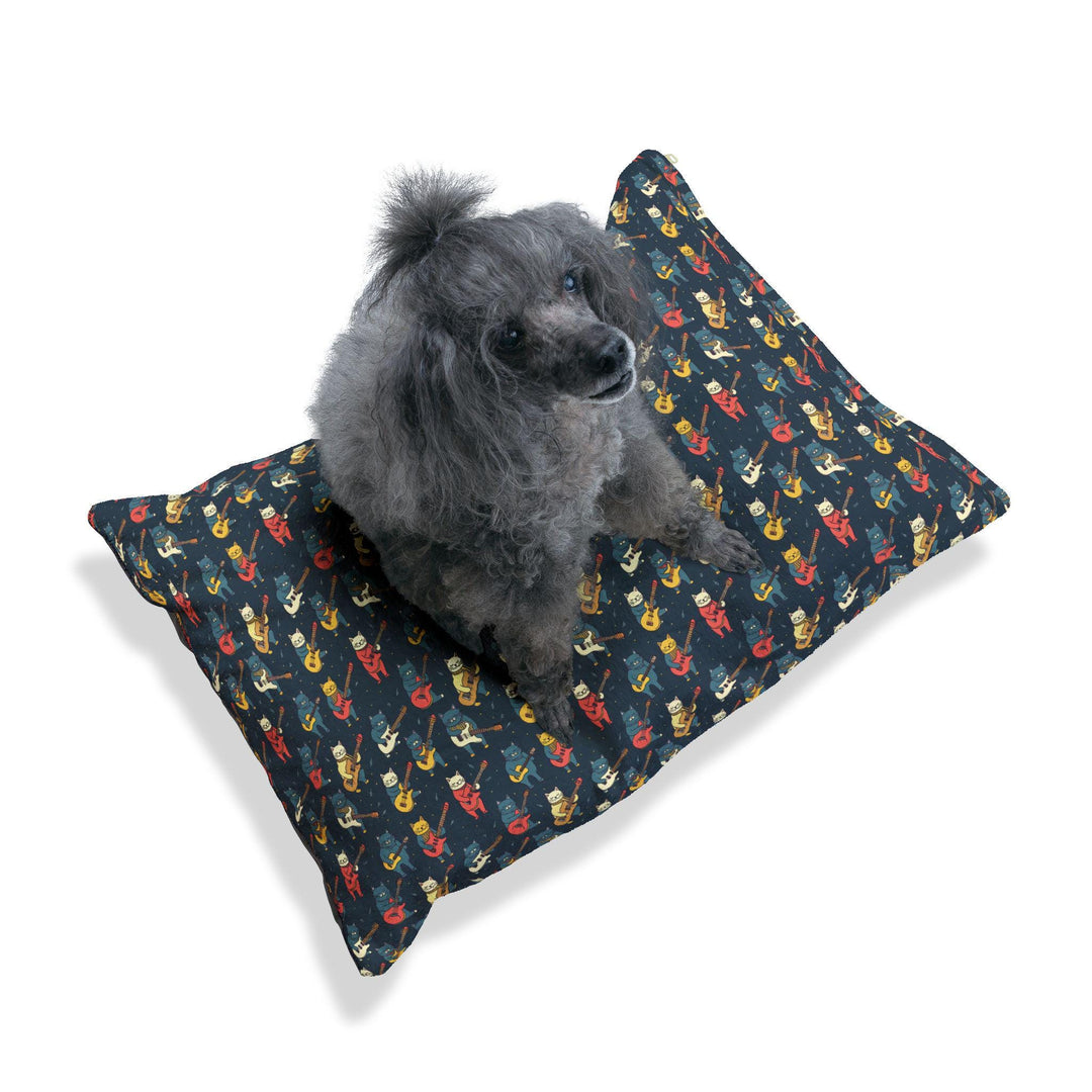 Designer Pet Bed - Super Chill Cats Rockin' Electric Guitars - Retro Cool Blue