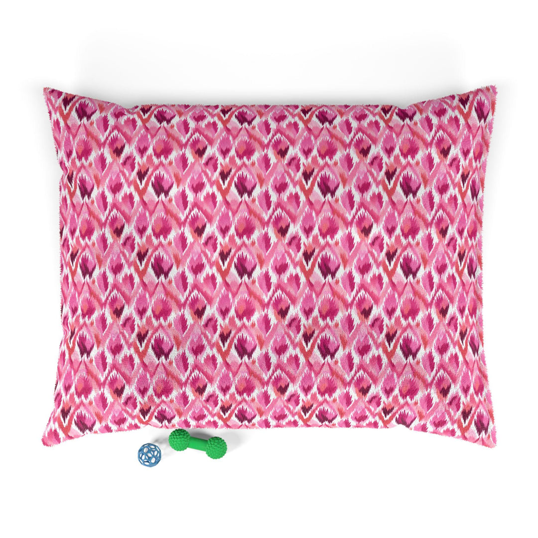 Designer Pet Bed - Ikat Fusion | Pink Feather Boa