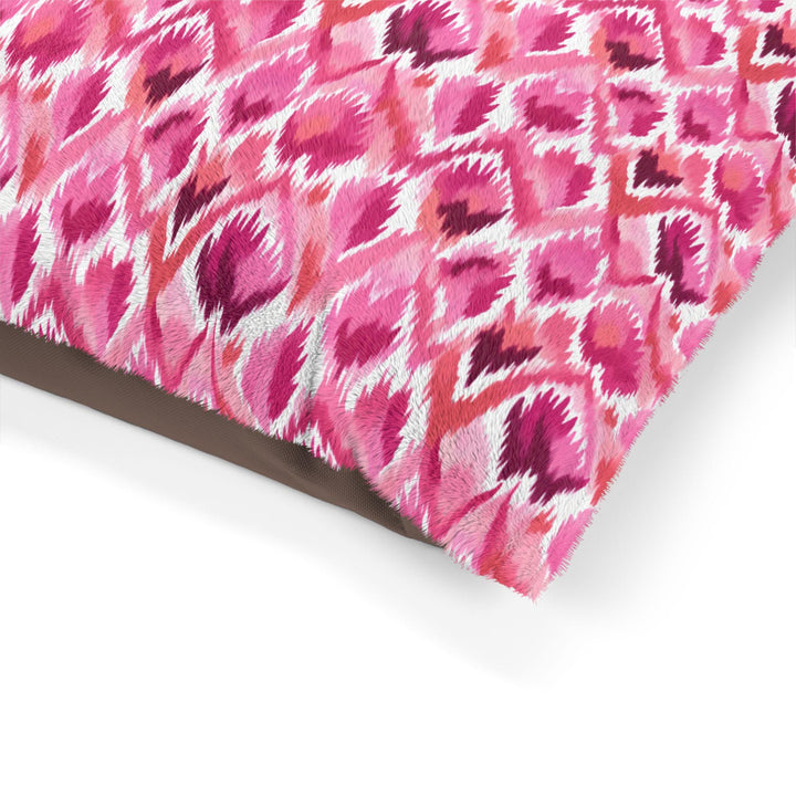 Designer Pet Bed - Ikat Fusion | Pink Feather Boa