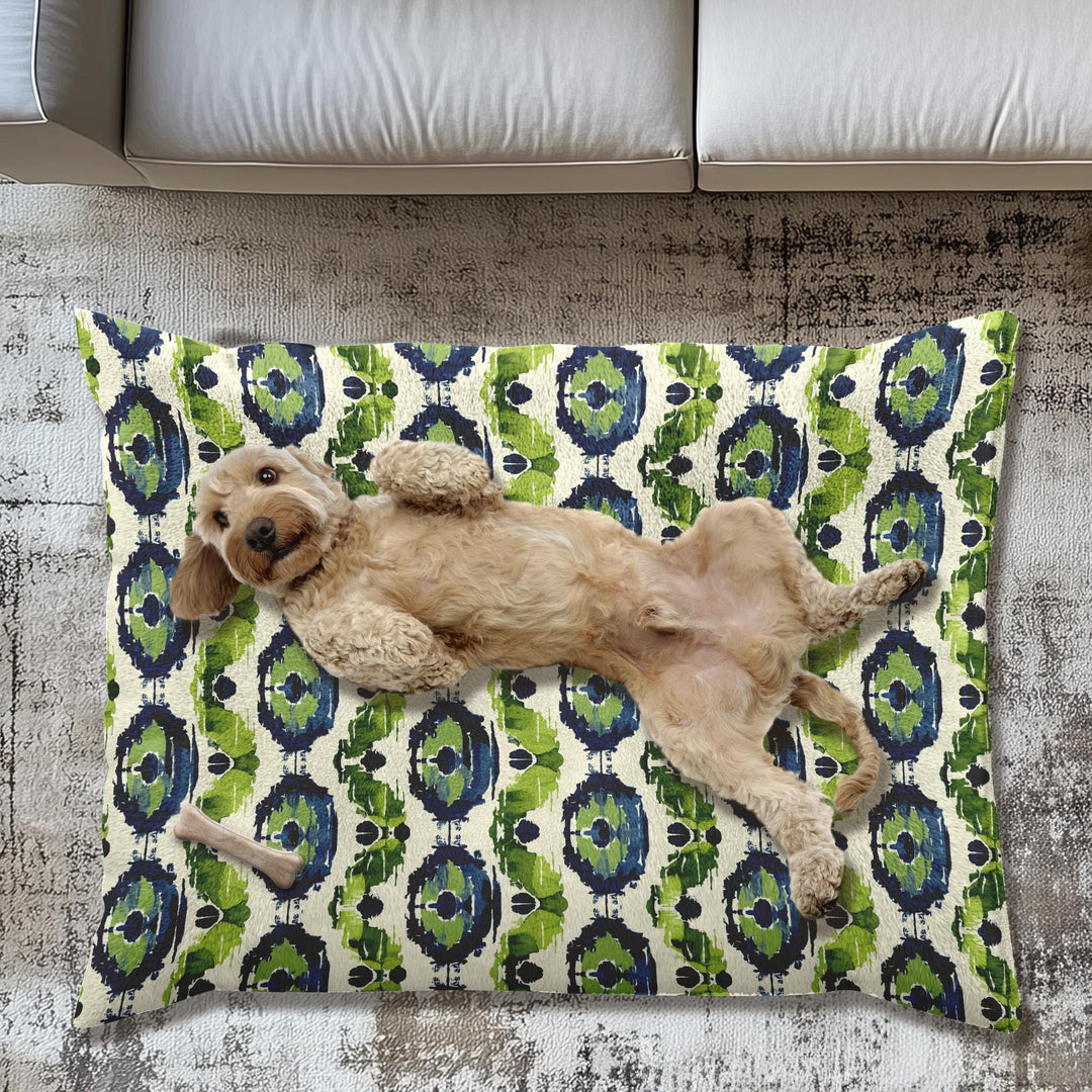 Designer Pet Bed - Ikat Fusion | Kelp Ribbon Blue Green