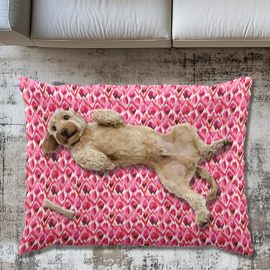 Designer Pet Bed - Ikat Fusion | Pink Feather Boa