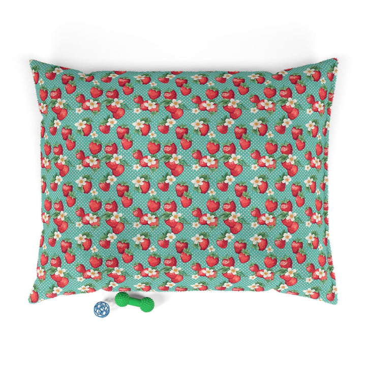 Designer Pet Bed - Vintage Dots | Strawberry on Aqua Green