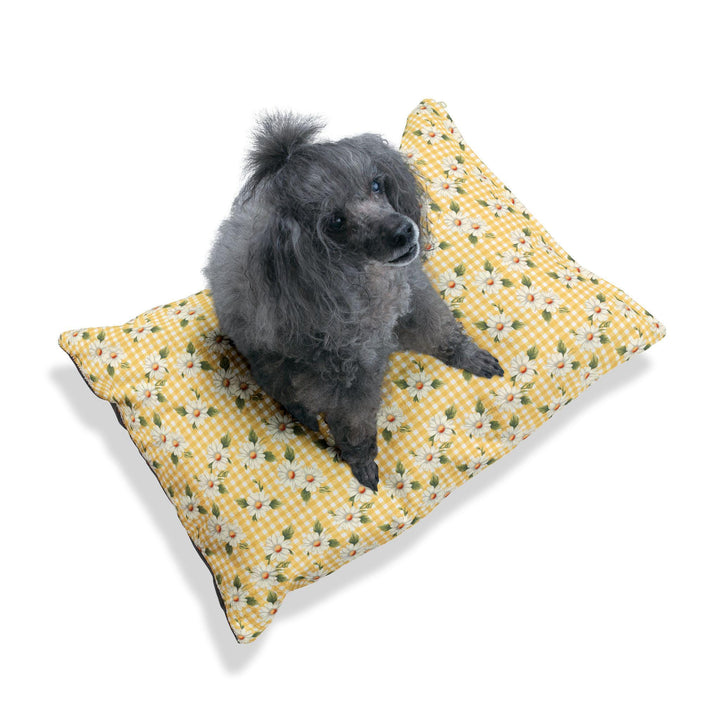 Designer Pet Bed - Vintage Daisy on Yellow Gingham