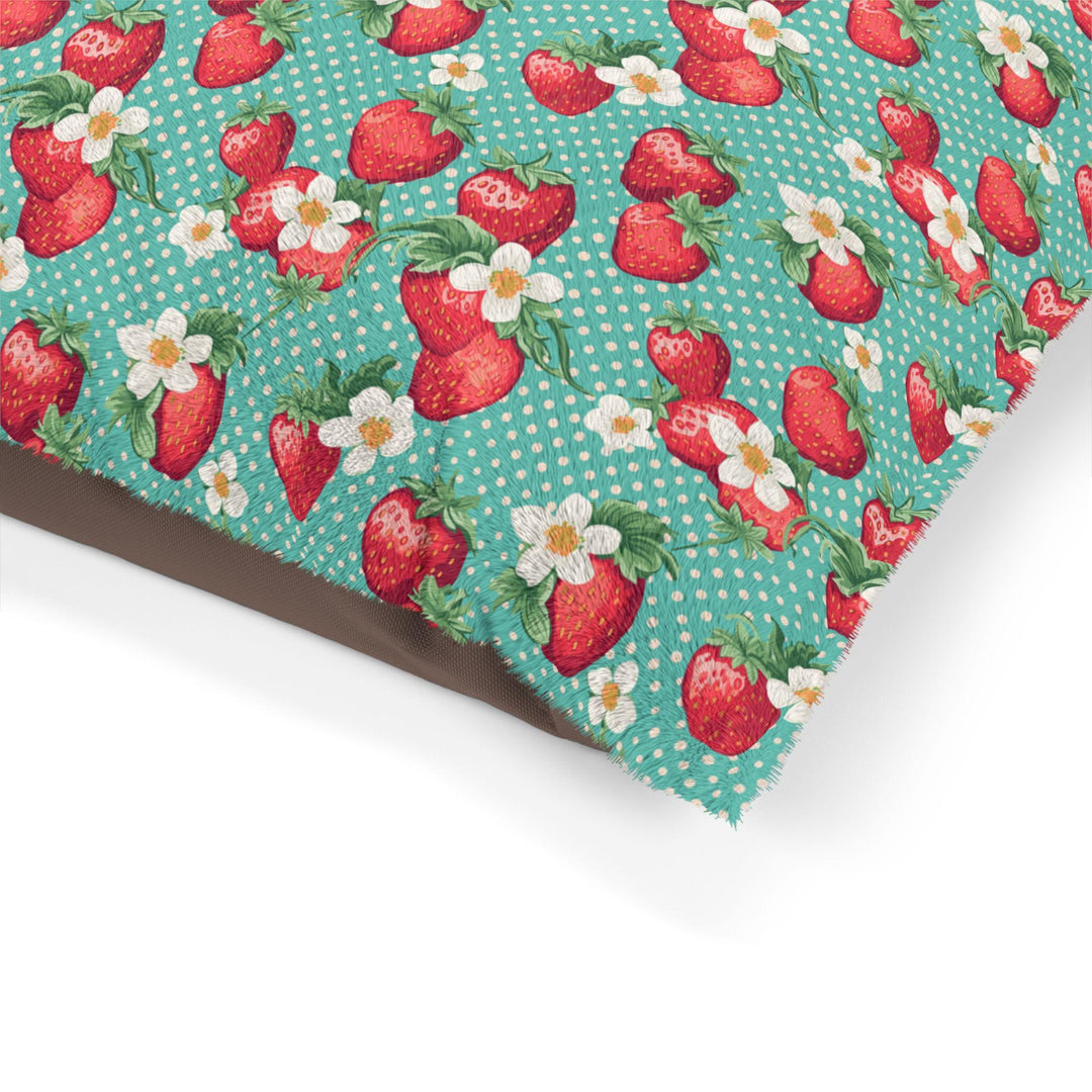 Designer Pet Bed - Vintage Dots | Strawberry on Aqua Green