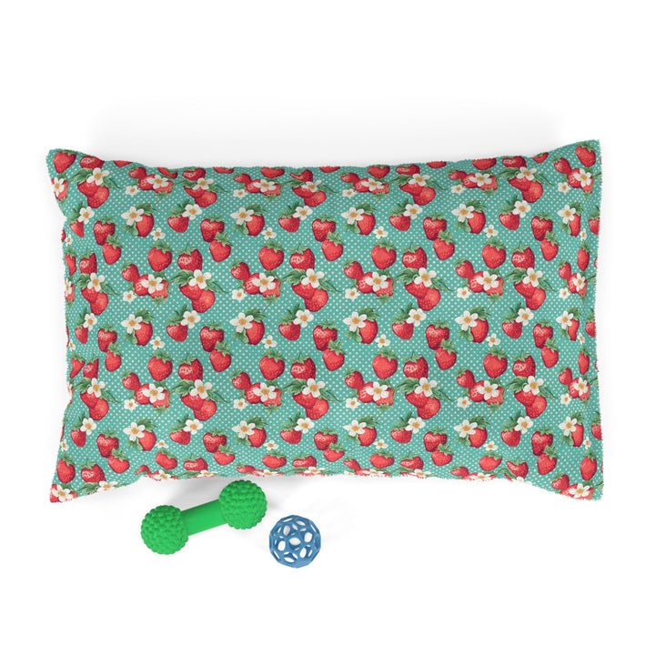 Designer Pet Bed - Vintage Dots | Strawberry on Aqua Green