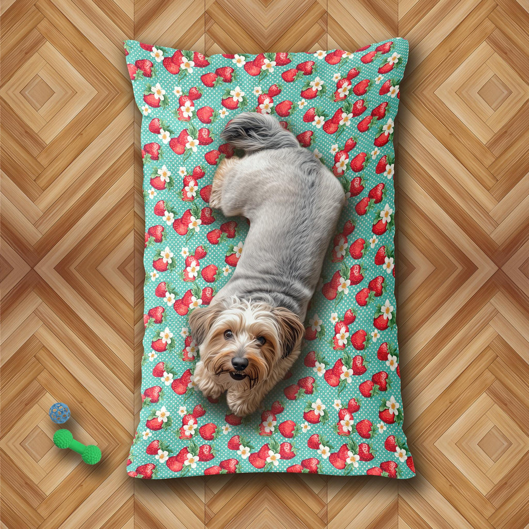 Designer Pet Bed - Vintage Dots | Strawberry on Aqua Green