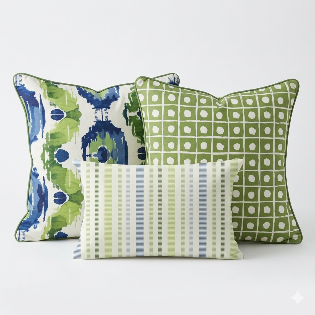 Ikat Fusion Pillow Trio – Kelp Ribbon