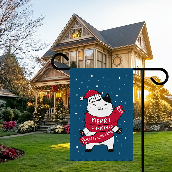 Double-sided Garden & House Banner / Merry Catmus - Blue / 4 Design Choices