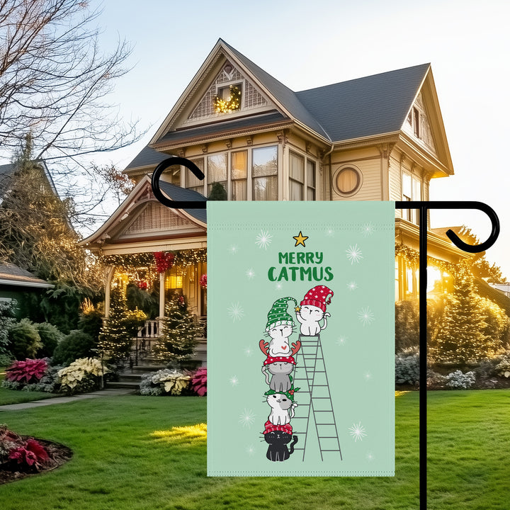 Double-sided Garden & House Banner / Merry Catmus - Green / 4 Design Choices