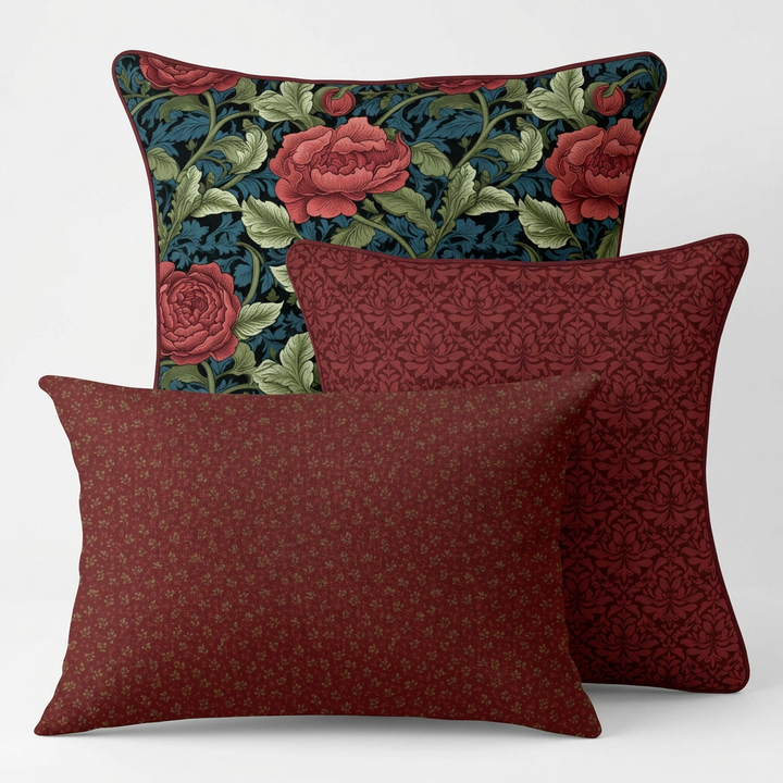 Midnight Garden Pillow Trio - Midnight Rose