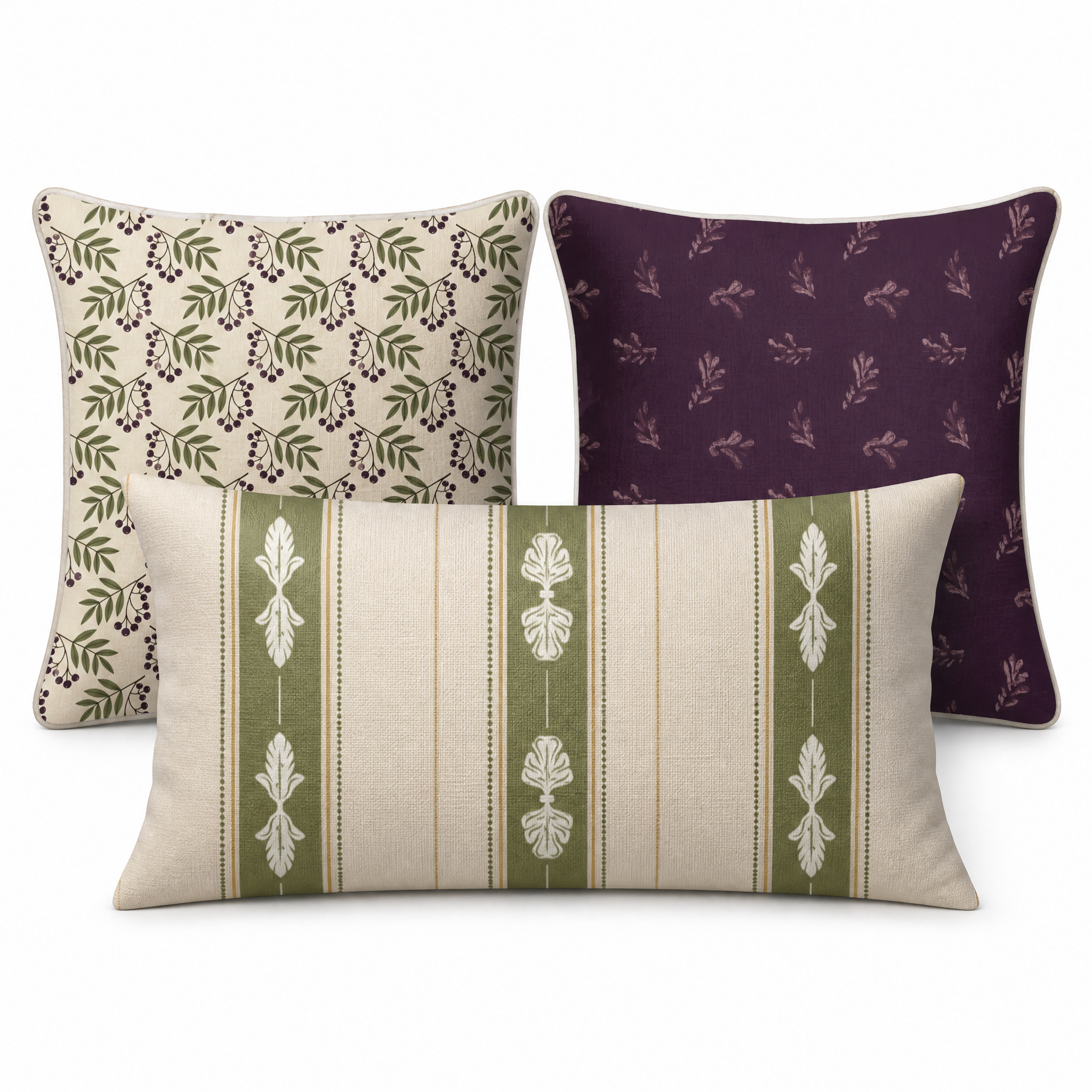 Harvest Garden Pillow Trio - Berry Scatter (Aubergine)