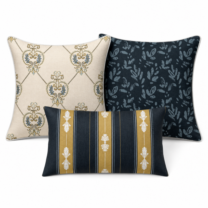 Heritage Bloom Pillow Trio - Heart Scroll (Slate Blue)