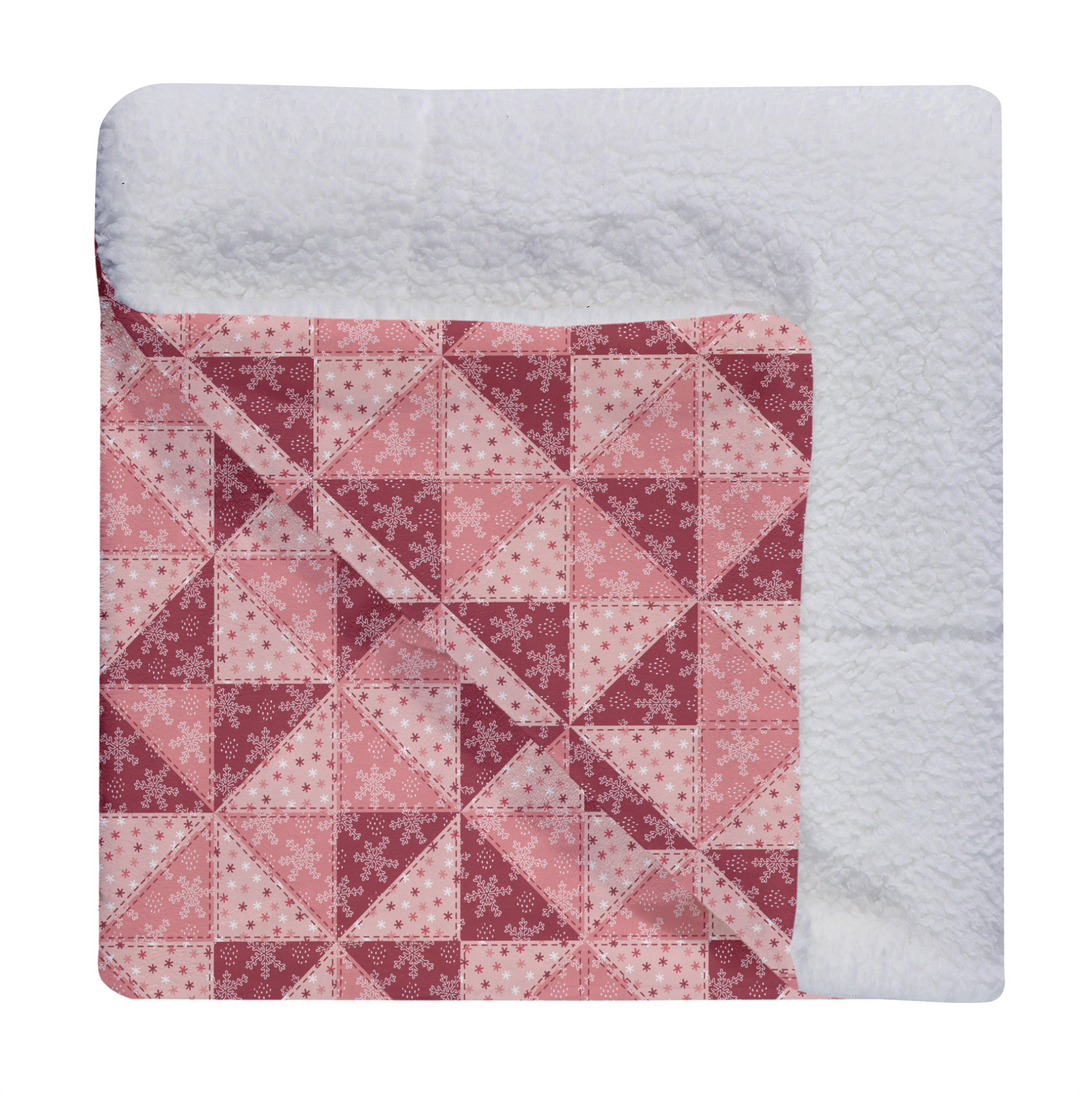 Luxury Flannel & Sherpa Comforter Set | Patchwork Pinwheel - Snow - Cranberry