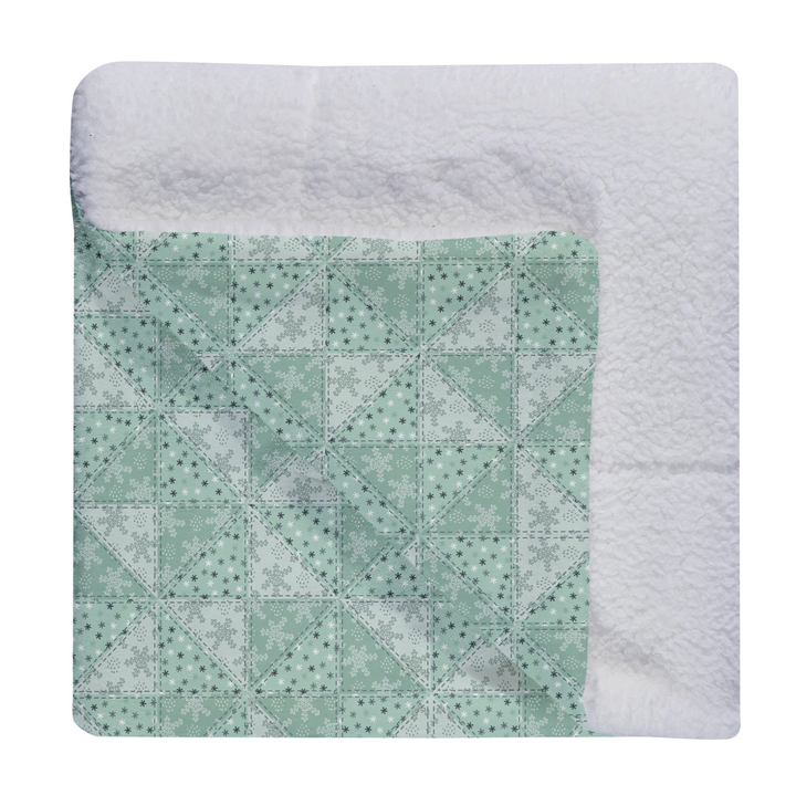 Luxury Flannel & Sherpa Comforter Set | Patchwork - Pinwheel - Snow - Mint