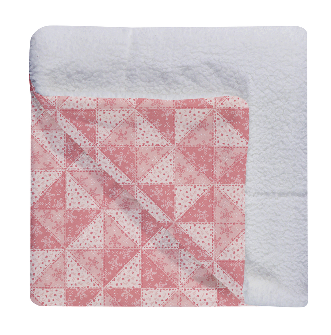 Luxury Flannel & Sherpa Comforter Set | Patchwork Pinwheel - Snow - Pink