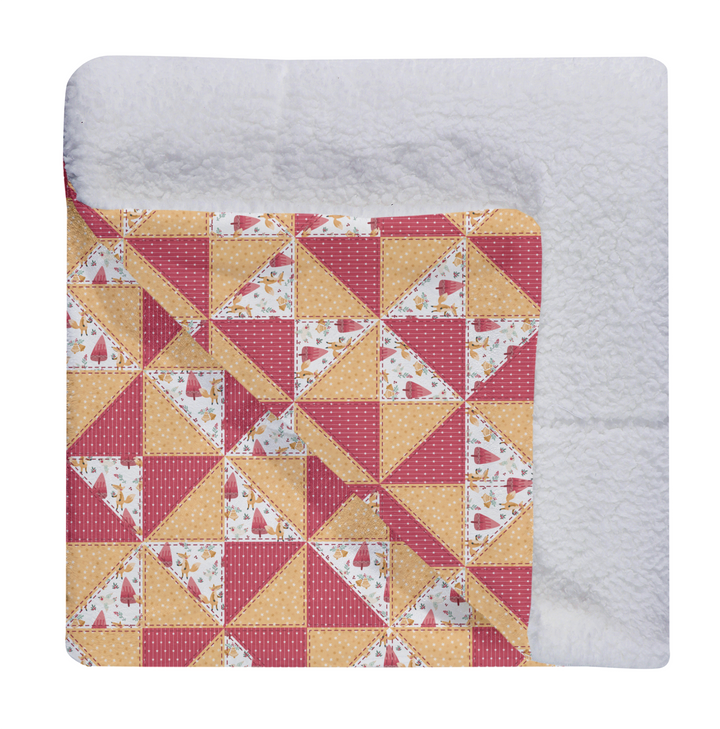 Luxury Flannel & Sherpa Comforter Set | Patchwork Pinwheel - Woodland Fox