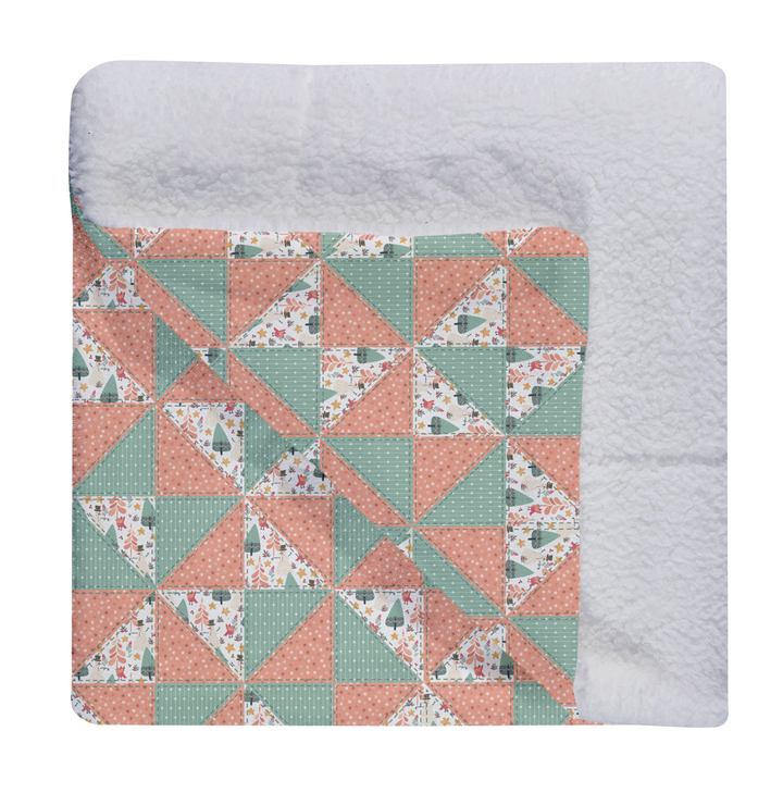 Luxury Flannel & Sherpa Comforter Set | Patchwork Pinwheel - Woodland Snowman