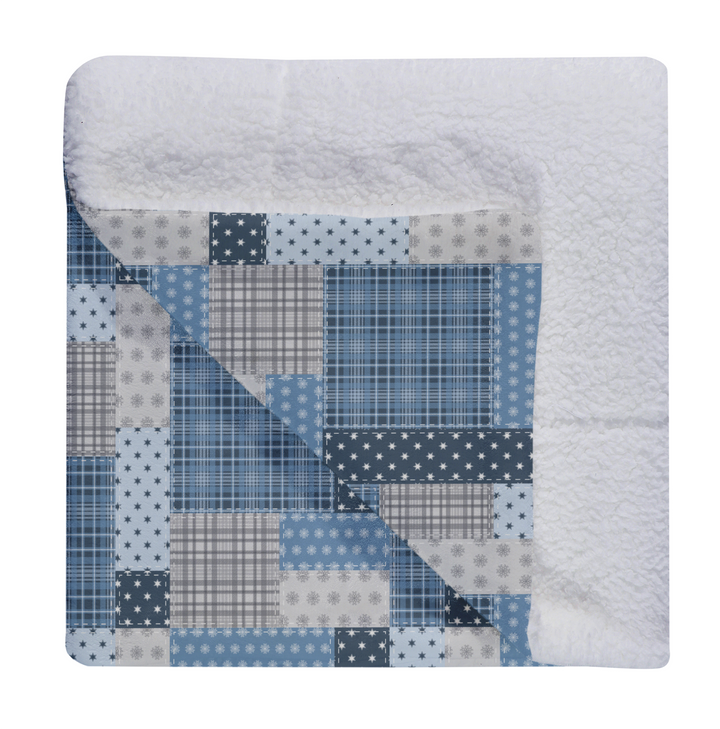 Luxury Flannel & Sherpa Comforter Set | Patchwork Squardular - Silver Star