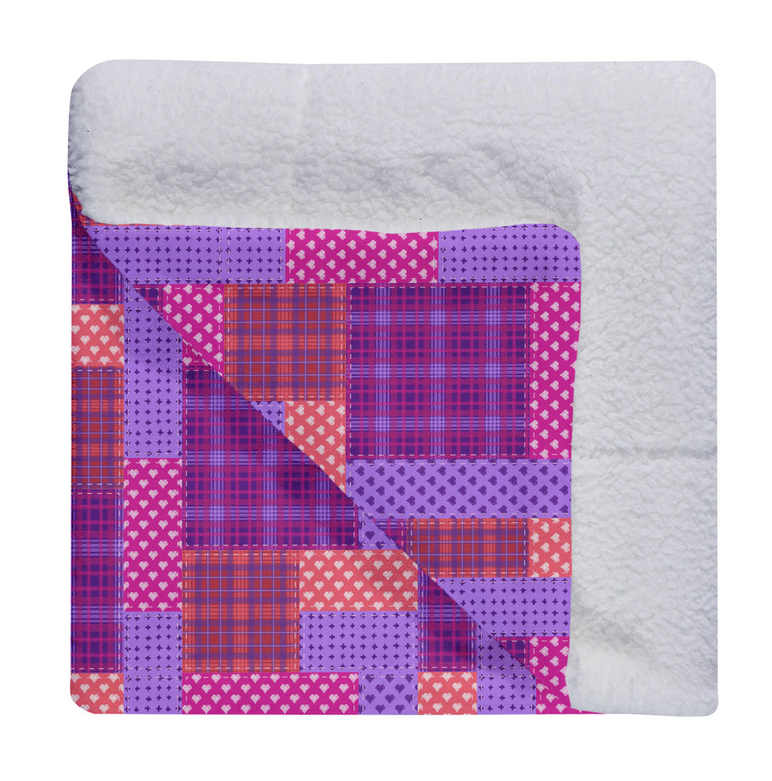 Luxury Flannel & Sherpa Comforter Set | Patchwork Squardular - Sugarplum