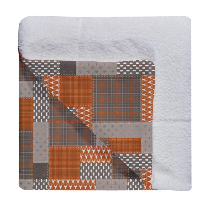 Luxury Flannel & Sherpa Comforter Set | Patchwork Squardular - Woodland