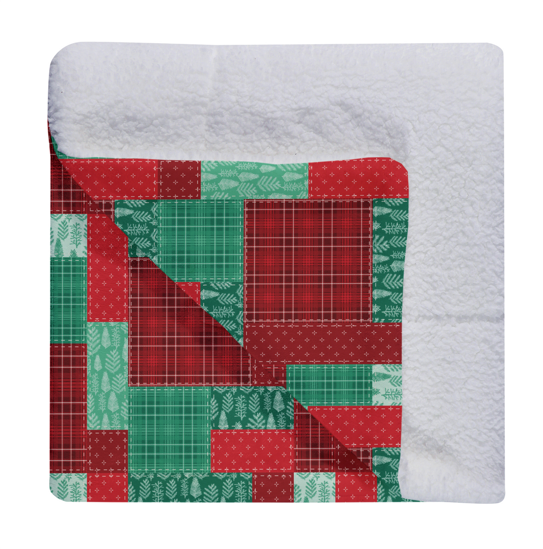 Luxury Flannel & Sherpa Comforter Set | Patchwork Squardular - Xmas