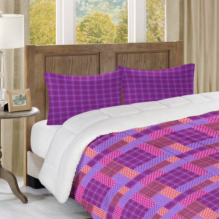Luxury Flannel & Sherpa Comforter Set | Patchwork Squardular - Sugarplum