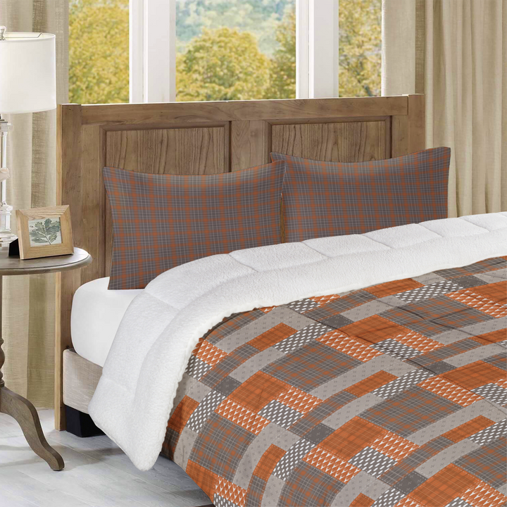 Luxury Flannel & Sherpa Comforter Set | Patchwork Squardular - Woodland