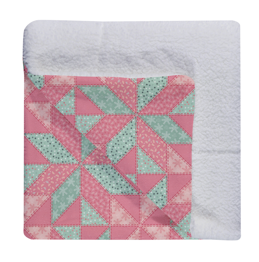 Luxury Flannel & Sherpa Comforter Set | Patchwork Star - Pink Pattern