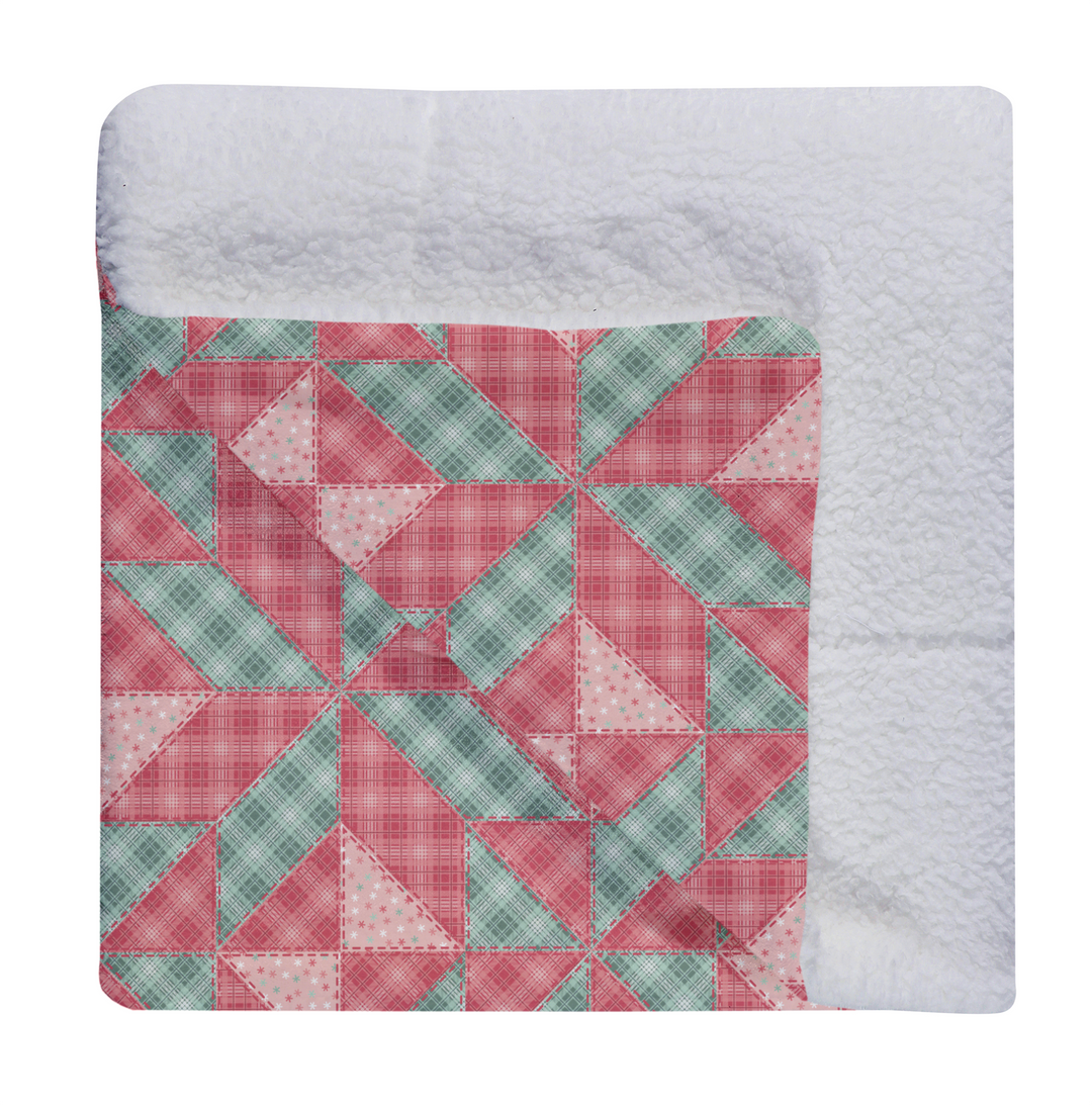 Luxury Flannel & Sherpa Comforter Set | Patchwork Star - Pink Plaid