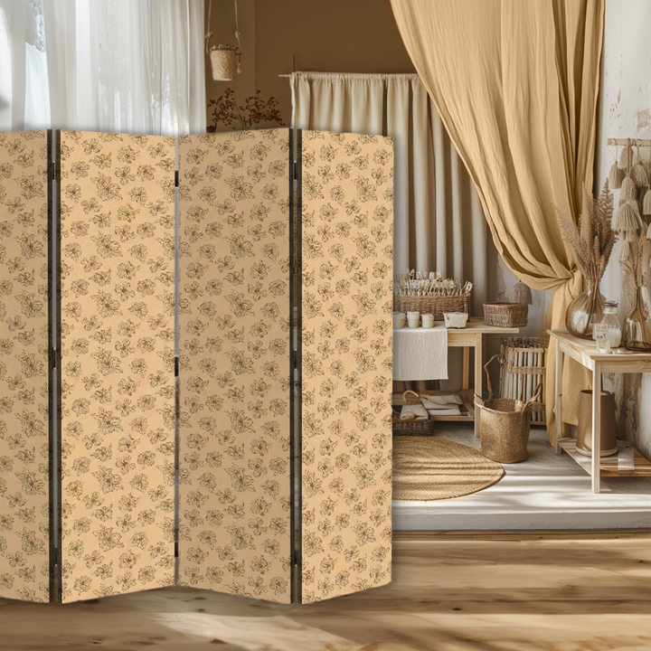 4 Panel Room Divider Folding Screen / Dogwood Blossoms - Peach