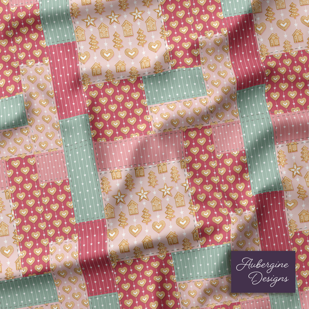 Quilted Coverlet / 4 sizes / Patchwork / Gingerbread Hearts & Stars