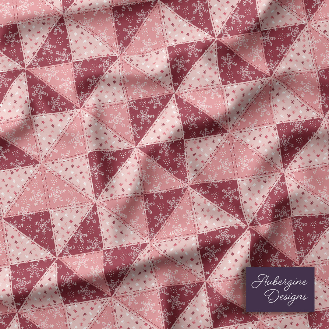 Quilted Sham / 3 sizes / Patchwork / Pinwheel / Snow - Cranberry